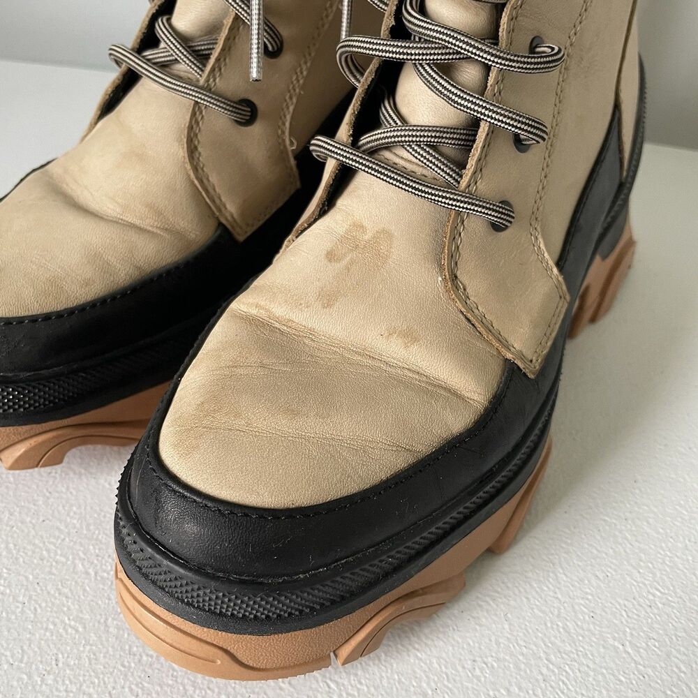 SOREL Brex Waterproof Lace Winter Fall Boot Sandy Tan Black Chunky Sole Size 7 - Picture 5 of 11